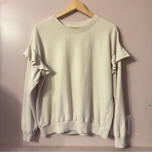 Aerie Ruffle Shoulder Crewneck Sweater Cream Women Size L